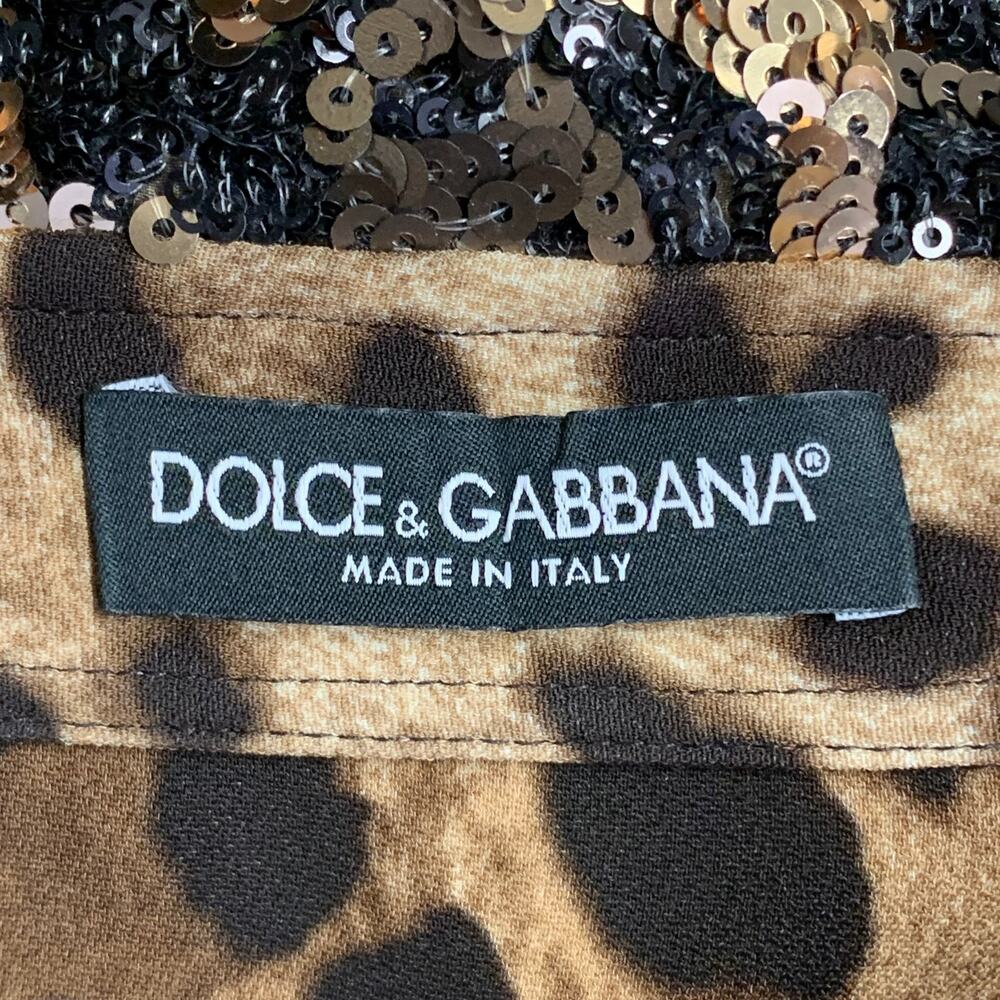 DOLCE & GABBANA Size L Brown Viscose Blend Leopard Sequin Trim Snaps Shirt - Picture 8 of 9